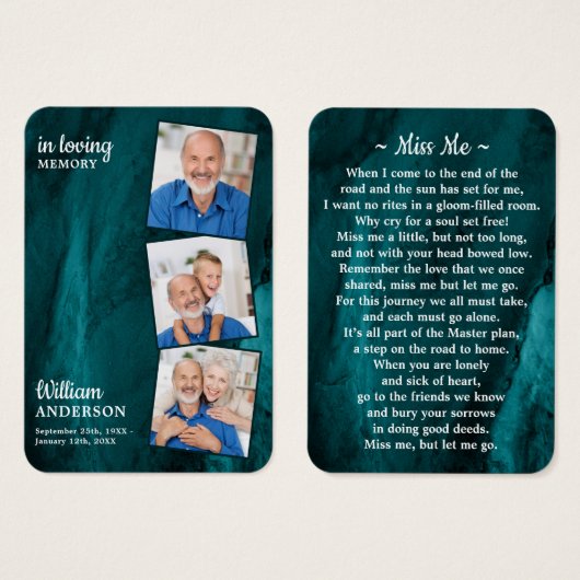 Memorial 3 Foto Funeral Prayer Kaart Green Marble (Voorkant /achterkant)