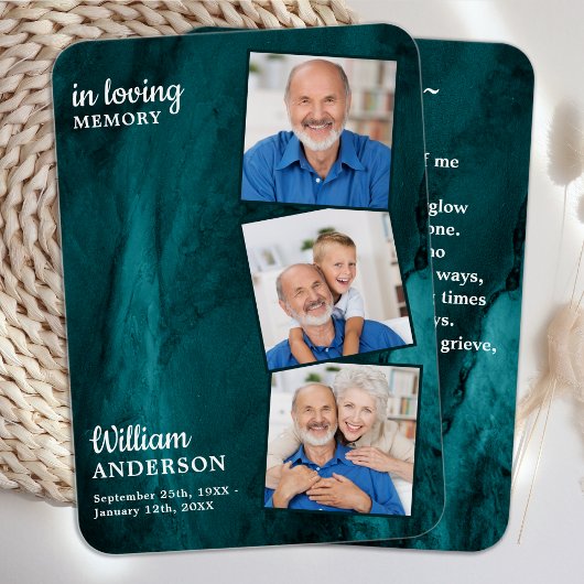 Memorial 3 Foto Funeral Prayer Kaart Green Marble