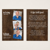 Memorial 3 Foto Funeral Prayer Kaart Leather (Voorkant /achterkant)