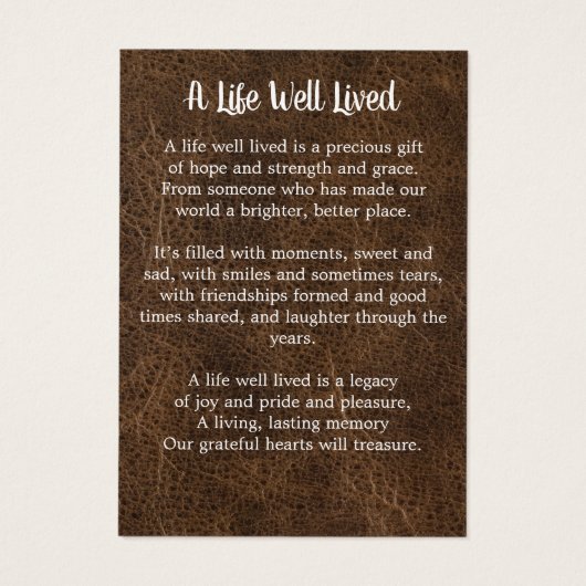 Memorial 3 Foto Funeral Prayer Kaart Leather (Achterkant)