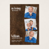 Memorial 3 Foto Funeral Prayer Kaart Leather (Voorkant)