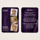 Memorial 3 Foto Funeral Prayer Kaart Paars Marble (Voorkant /achterkant)