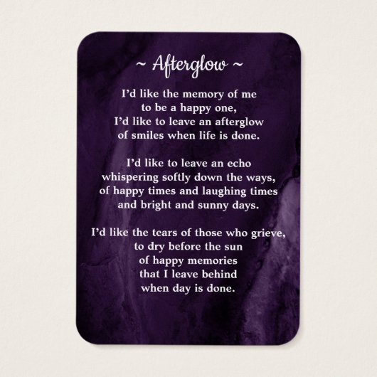 Memorial 3 Foto Funeral Prayer Kaart Paars Marble (Achterkant)