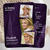 Memorial 3 Foto Funeral Prayer Kaart Paars Marble