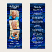 Memorial 3 Foto geem Funeral Prayer Bladwijzer Blu Mini Visitekaartjes (Voorkant /achterkant)