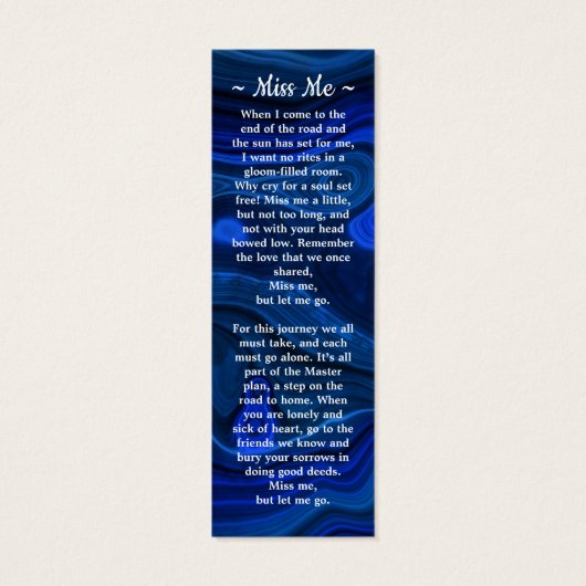 Memorial 3 Foto geem Funeral Prayer Bladwijzer Blu Mini Visitekaartjes (Achterkant)