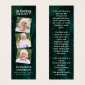 Memorial 3 Foto Green Funeral Prayer Bladwijzer Mini Visitekaartjes (Voorkant /achterkant)