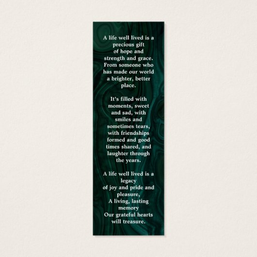 Memorial 3 Foto Green Funeral Prayer Bladwijzer Mini Visitekaartjes (Achterkant)