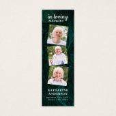 Memorial 3 Foto Green Funeral Prayer Bladwijzer Mini Visitekaartjes (Voorkant)