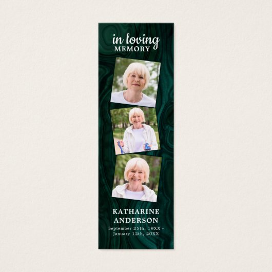 Memorial 3 Foto Green Funeral Prayer Bladwijzer Mini Visitekaartjes (Voorkant)