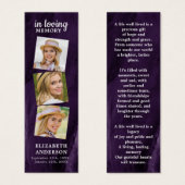 Memorial 3 Foto Paars Funeral Prayer Bladwijzer Mini Visitekaartjes (Voorkant /achterkant)