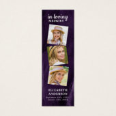 Memorial 3 Foto Paars Funeral Prayer Bladwijzer Mini Visitekaartjes (Voorkant)