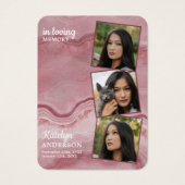 Memorial 3 Foto Pink Marble Funeral Prayer Kaart (Voorkant)