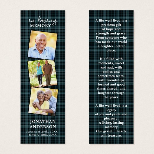 Memorial 3 Foto Pset Funeral Prayer Bladwijzer Mini Visitekaartjes (Voorkant /achterkant)