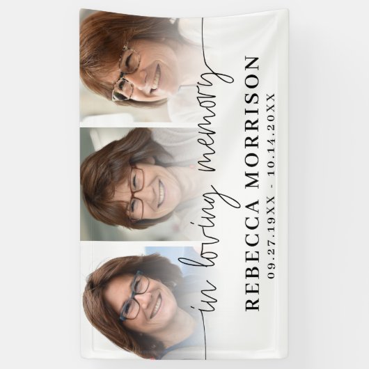 Memorial 3 foto's script in liefdevolle herinnerin spandoek (Verticaal)