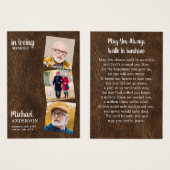 Memorial 3 Photo Leather Funeral Prayer Card Visitekaartje (Voorkant /achterkant)