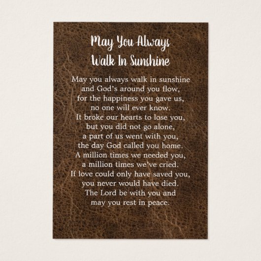 Memorial 3 Photo Leather Funeral Prayer Card Visitekaartje (Achterkant)
