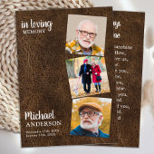 Memorial 3 Photo Leather Funeral Prayer Card Visitekaartje