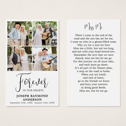 Memorial 4 Fotocollage Begrafenisgebed Kaarten Visitekaartje (Voorkant /achterkant)