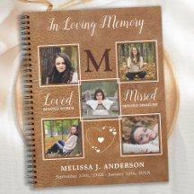 Memorial 5 Foto Collage Leather Funeral Guestbook