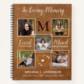 Memorial 5 Foto Collage Leather Funeral Guestbook Notitieboek (Voorkant)
