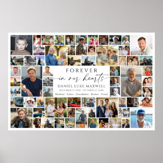 Memorial 64 Photo Collage Forever In Our Hearts Poster (Voorkant)