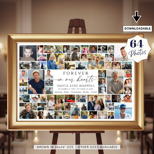 Memorial 64 Photo Collage Forever In Our Hearts Poster