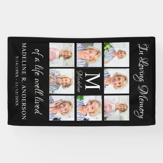Memorial 8 Foto Collage Personalized Funeral Spandoek (Horizontaal)