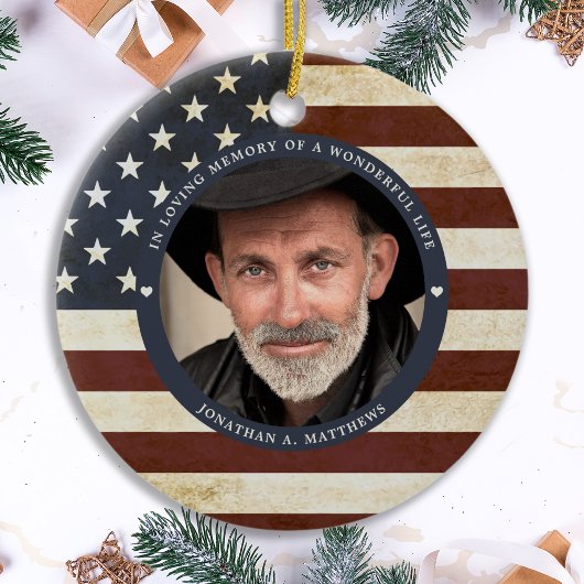 Memorial  American Flag Persoonlijke foto Keramisch Ornament