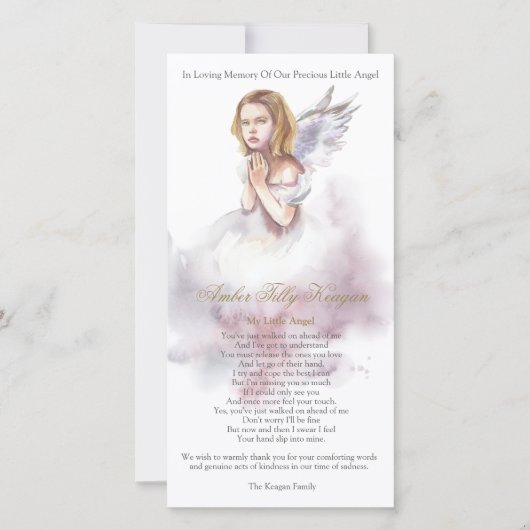 Memorial Angel Loss begrafenis dank u kaarten (Voorkant)