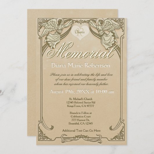 Memorial | Angel Monogram Kaart (Voorkant / Achterkant)