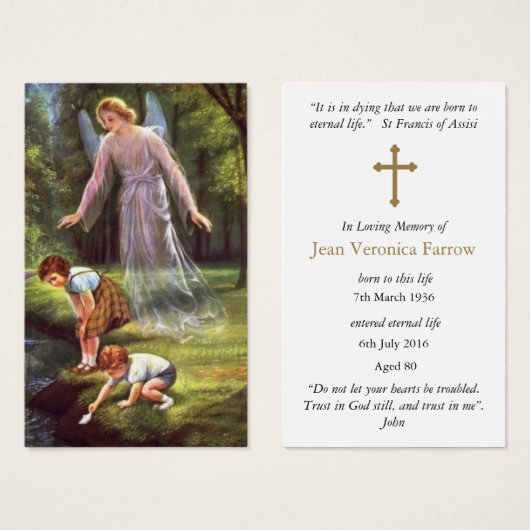 Memorial Angel Uitvaart Verlies Gebed Sympathie Ka Visitekaartje (Voorkant /achterkant)