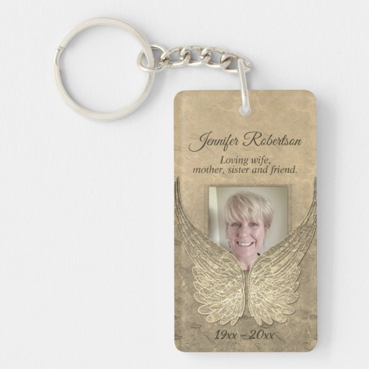 Memorial Angel Wings Voeg foto Gold toe Sleutelhanger (Voorkant)