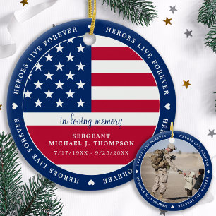 Memorial Army Soldaat American Flag Foto Keramisch Ornament
