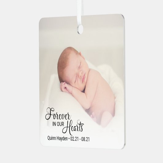 Memorial Baby Foto forever in ons hart Metalen Ornament (Voorkant links)