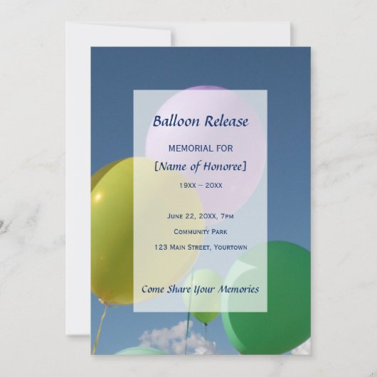 Memorial Balloon release Kaart (Voorkant)
