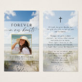 Memorial Beach Forever Hearts Photo Prayer Card Visitekaartje (Voorkant /achterkant)