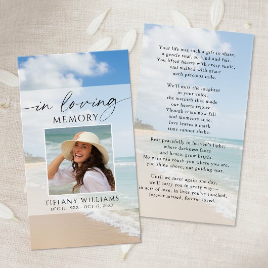 Memorial Beach In Loving Memory Photo Prayer Card Visitekaartje