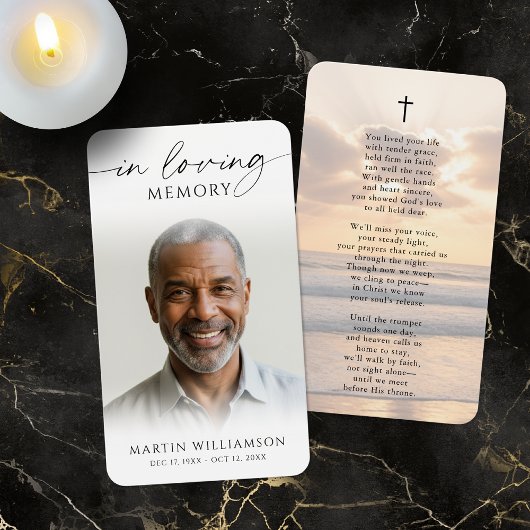 Memorial Beach Sunset Cross Poem Prayer Card Visitekaartje