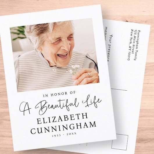 Memorial Beauful Life Modern Elegant Chic Foto Briefkaart