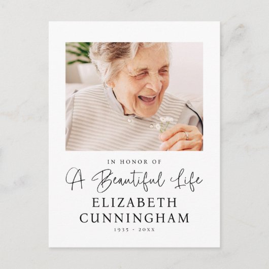 Memorial Beauful Life Modern Elegant Chic Foto Briefkaart (Voorkant)