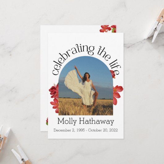 Memorial Begonia Photo Prayer Card for Funeral Kaart (Voorkant / Achterkant in situ)