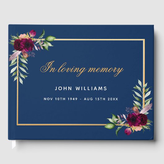 Memorial begrafenis in liefhebbend geheugen blauwe gastenboek (Voorkant)