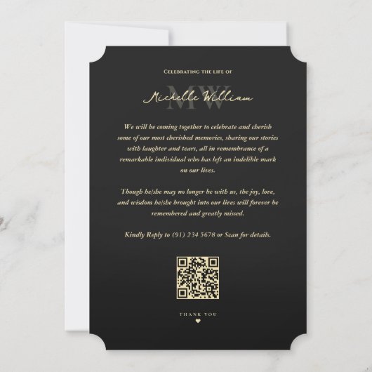 Memorial begrafenis in loving Memory Elegant Zwart Kaart (Achterkant)