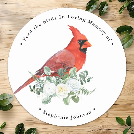 Memorial Bird Seed Cardinal Floral Funeral Favorie Ronde Sticker