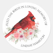 Memorial Bird Seed Waterverf Kardinaal Favor Ronde Sticker (Voorkant)