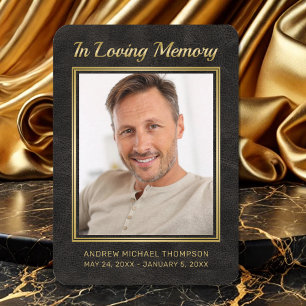 Memorial Black Leather Gold Photo Funeral Card Visitekaartje