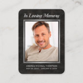 Memorial Black Leather Silver Foto begrafenis Kaar Visitekaartje (Voorkant)