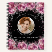 Memorial Black roze florals foto begrafenis Notitieboek (Voorkant)