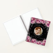 Memorial Black roze florals foto begrafenis Notitieboek (Binnen)